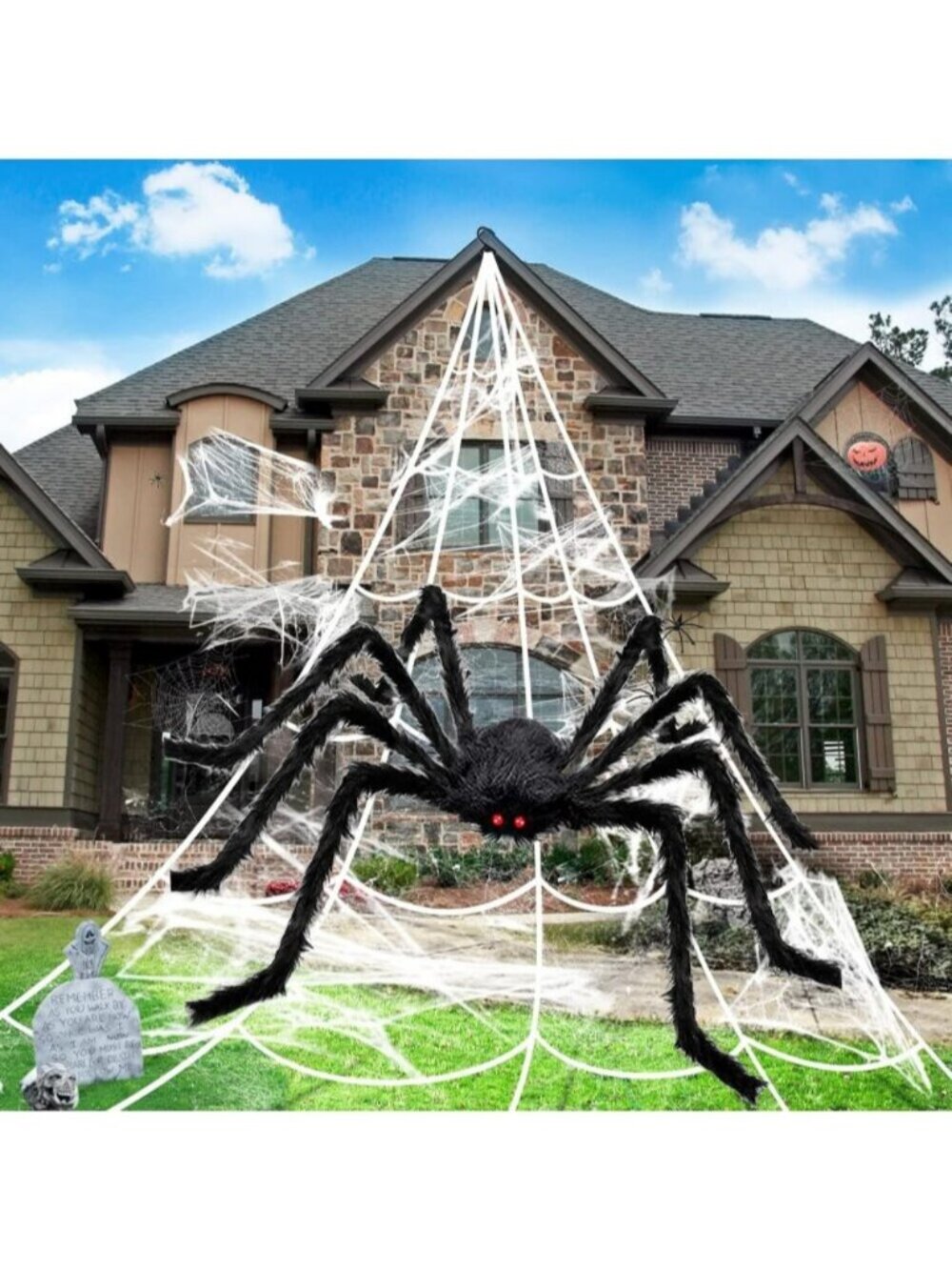 Halloween Decorations Spider Web Outdoor 1Pcs 50'' Giant Spider + 200'' Spider